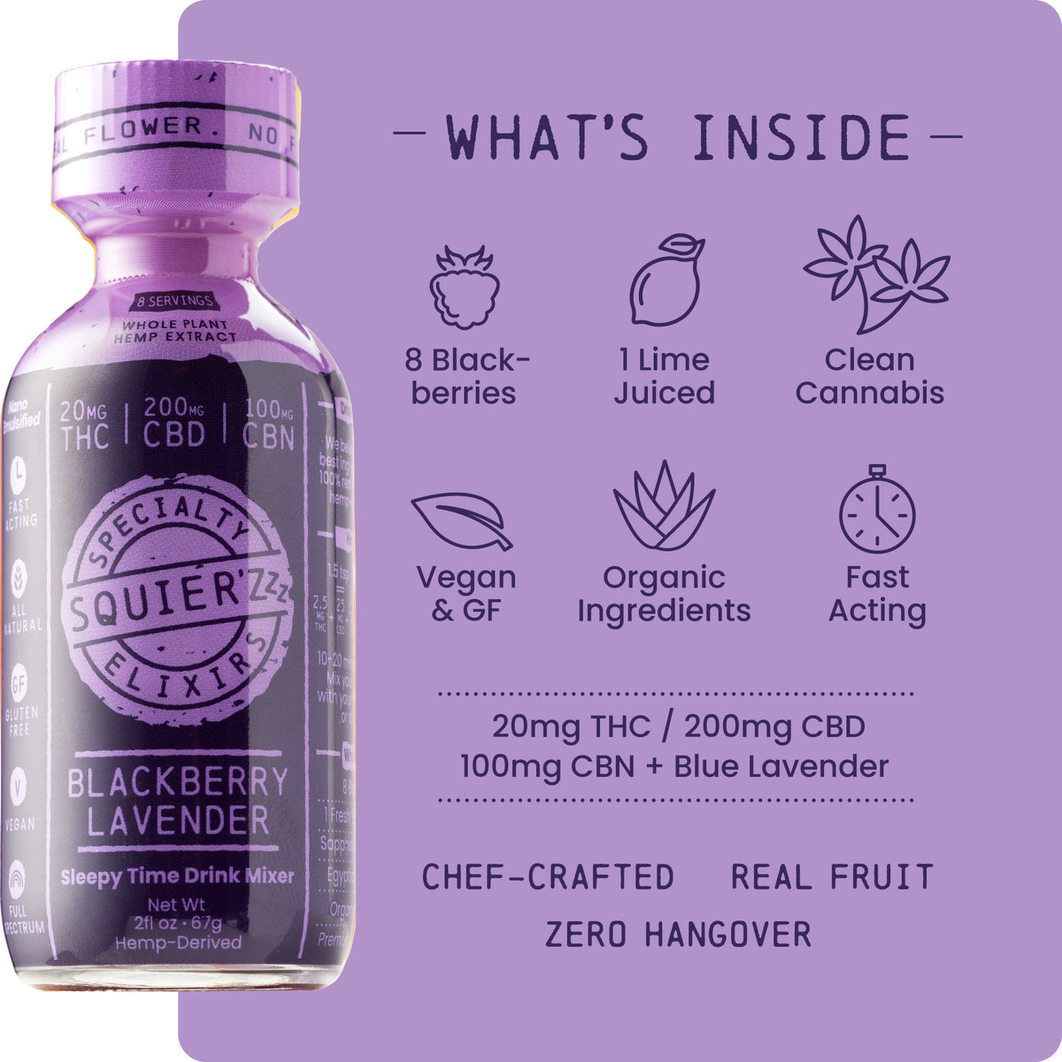 SQUIRES Blackberry Lavender Sleepy-Time Elixir 5mg THC 25mg CBD 2 oz