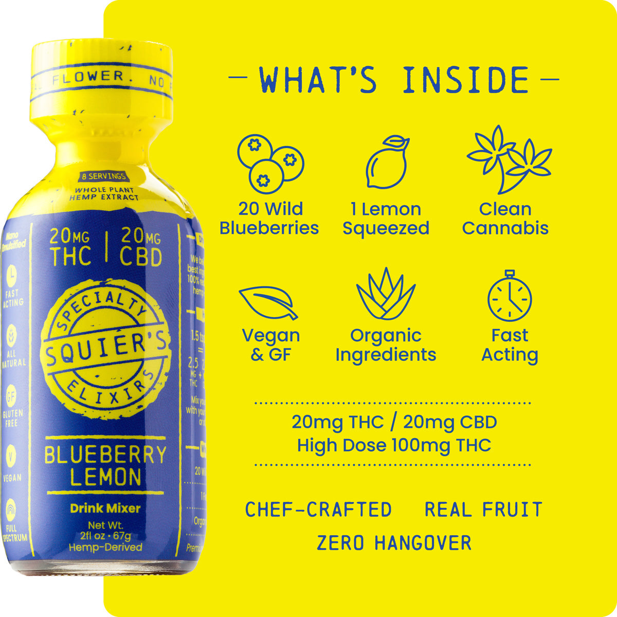 SQUIRES Blueberry Lemon Elixir 5mg THC 5mg CBD 2 oz