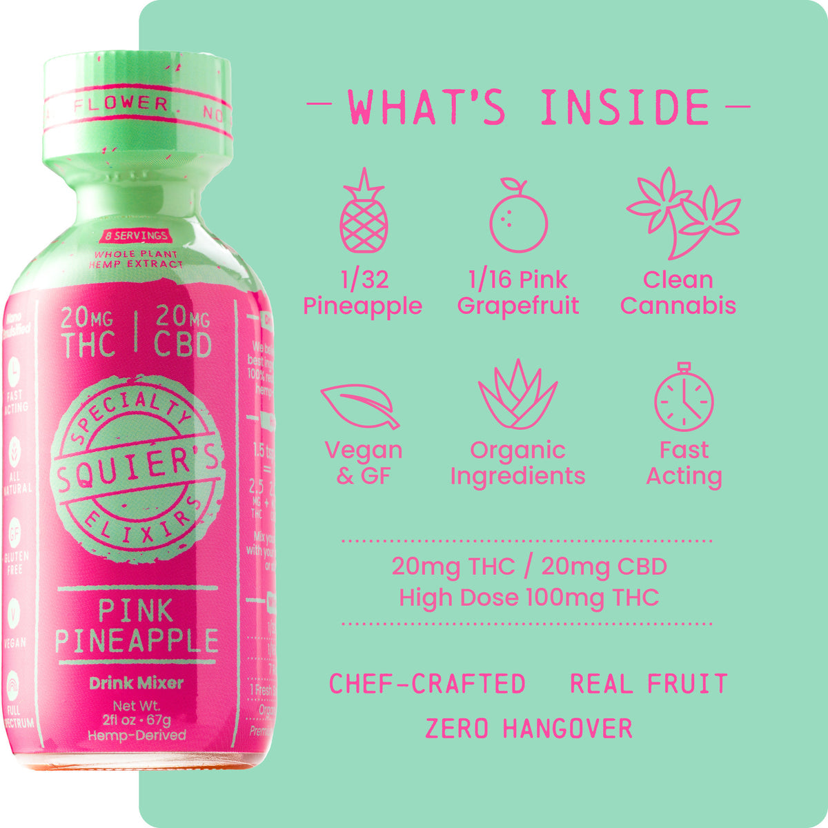 SQUIRES Pink Pineapple Elixir 5mg THC 5mg CBD 2 oz